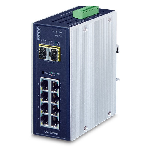 Switch Gigabit administrado industrial de 8 puertos 10/100/1000T + 2 puertos 1G/2.5G SFP (-40~75 grados C)