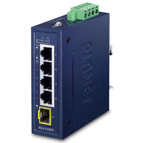 Switch Gigabit Ethernet industrial compacto de 4 puertos 10/100/1000T + 1 puerto 100/1000X SFP