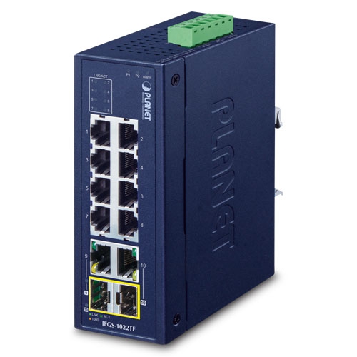 Switch Ethernet combinado industrial de 8 puertos 10/100TX + 2 puertos Gigabit TP/SFP (-40~75 grados C)