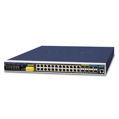 Switch Ethernet administrado Industrial L3 de 24 puertos 10/100/1000T 802.3at PoE + 4 puertos 10G SFP+