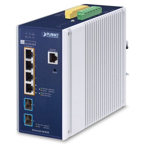 Switch Ethernet Administrado Industrial L3 de 4 Puertos 2.5GBASE-T 802.3bt PoE + 2 Puertos 10G SFP+