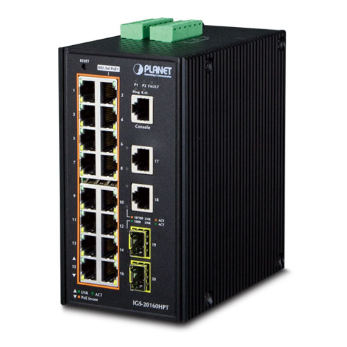 Switch Ethernet administrado Industrial L3 de 16 puertos 10/100/1000T 802.3at PoE + 2 puertos 10/100/1000T + 2 puertos 1G/2.5G SFP