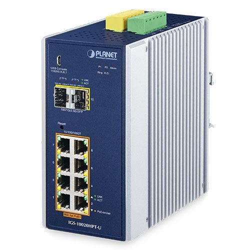 Switch Industrial Administrado de 8 Puertos 10/100/1000T 802.3at PoE + 2 Puertos 1G/2.5G SFP Con Consola USB