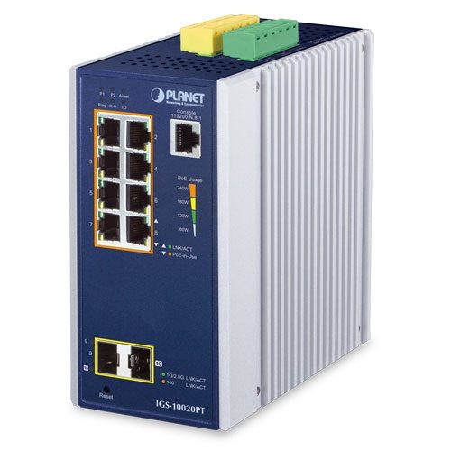 Switch Industrial Administrado de 8 Puertos 10/100/1000T 802.3at PoE + 2 Puertos 1G/2.5G SFP