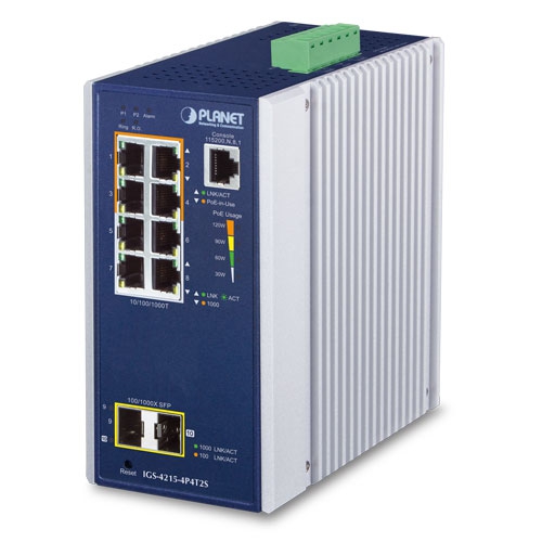 Switch industrial gestionado SFP de 4 puertos 10/100/1000T 802.3at + 4 puertos 10/100/1000T + 2 puertos 100/1000X SFP (-40~75 grados C)