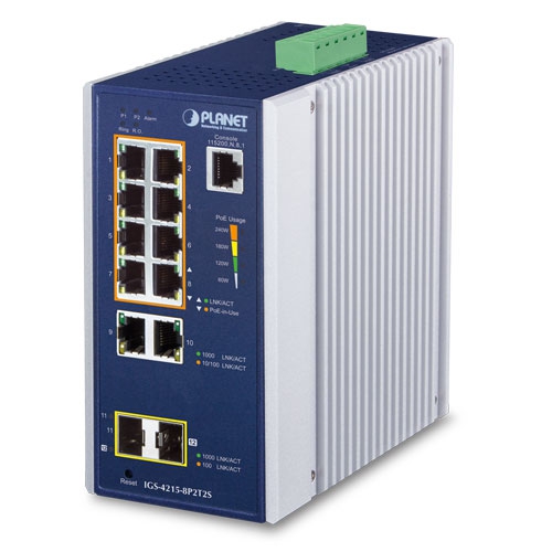 Switch industrial industrial de 8 puertos 10/100/1000T 802.3at PoE + 2 puertos 10/100/1000T + 2 puertos 100/1000X SFP administrado (-40~75 grados C)