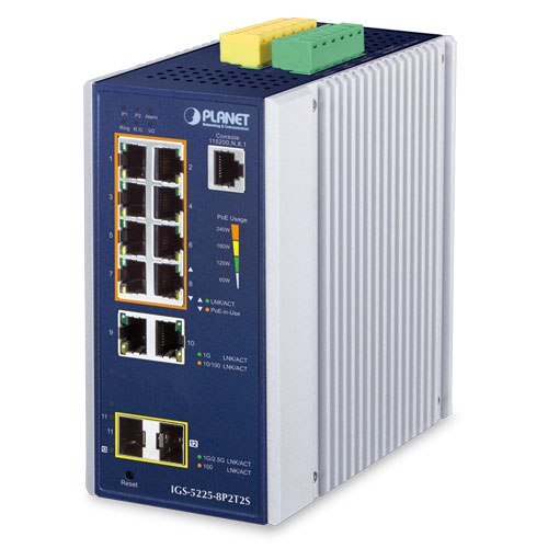 Switch Ethernet administrado Industrial L2+ de 8 puertos 10/100/1000T 802.3at PoE + 2 puertos 10/100/1000T + 2 puertos 1G/2.5G SFP