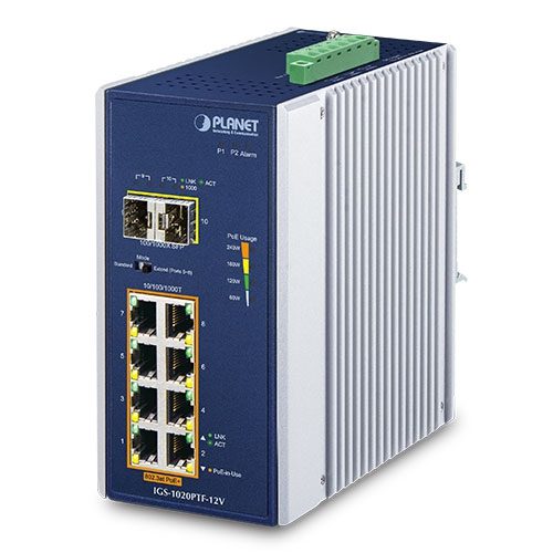 Switch Ethernet Industrial 10/100/1000T 802.3at PoE + 2 Puertos 100/1000X SFP Con Amplificador de 12 V (-40 ~ 75 Grados C)