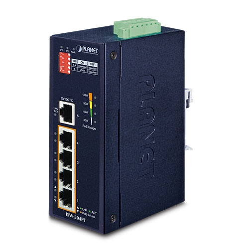 Switch Ethernet industrial 10/100TX de 5 puertos con PoE+ 802.3at de 4 puertos