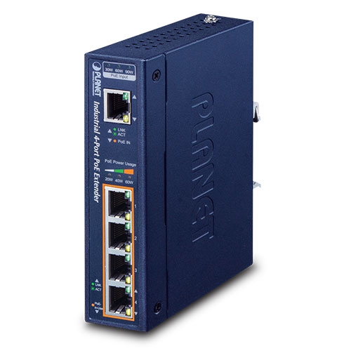 Extensor industrial PoE++ de 1 puerto 802.3bt a 802.3af/at Gigabit de 4 puertos