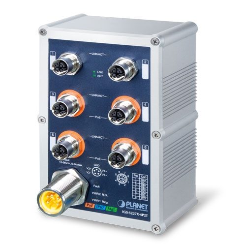 Switch Ethernet Administrado Industrial de 4 Puertos 10/100/1000T 802.3at PoE+ Con Clasificación IP67 y 2 Puertos 10/100/1000T (-40~75 gGrados C)