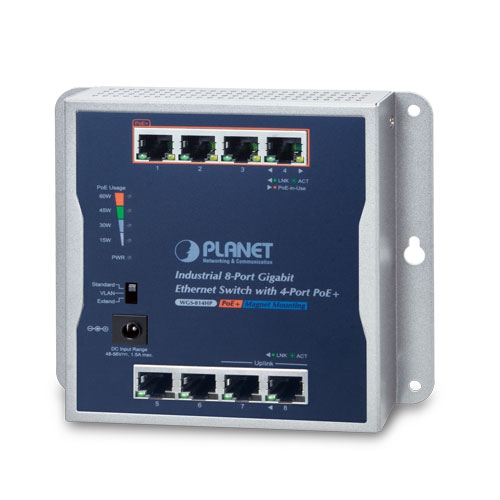 Switch Gigabit Ethernet industrial de 8 puertos 10/100/1000T de pared con PoE+ de 4 puertos