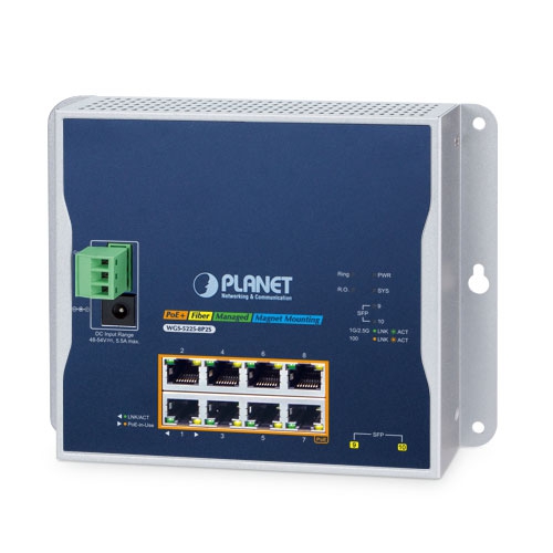 Switch administrado de montaje en pared industrial L2+ de 8 puertos 10/100/1000T 802.3at PoE + 2 puertos 1G/2.5G SFP