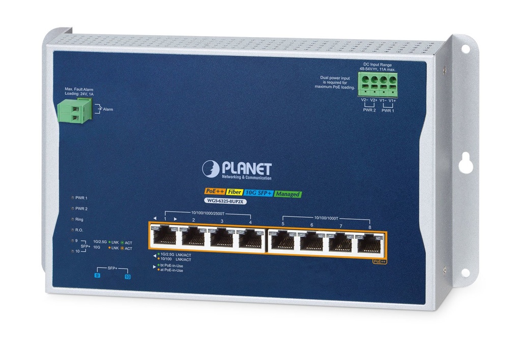 Switch administrado de montaje en pared industrial L3 de 4 puertos 2.5G 802.3bt PoE + 4 puertos 10/100/1000T 802.3bt PoE + 2 puertos 10G SFP+