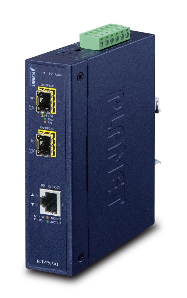 Convertidor de medios SFP industrial de 1 puerto 10/100/1000T a 2 puertos 100/1000/2500X