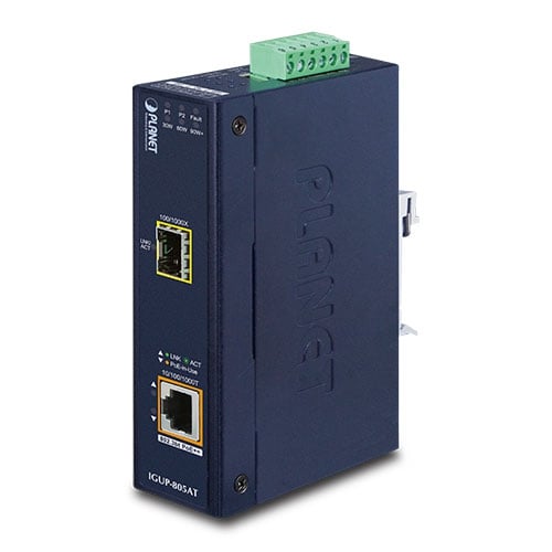 Convertidor de medios industrial PoE++ de 1 puerto 100/1000X a 1 puerto 10/100/1000T 802.3bt PoE++