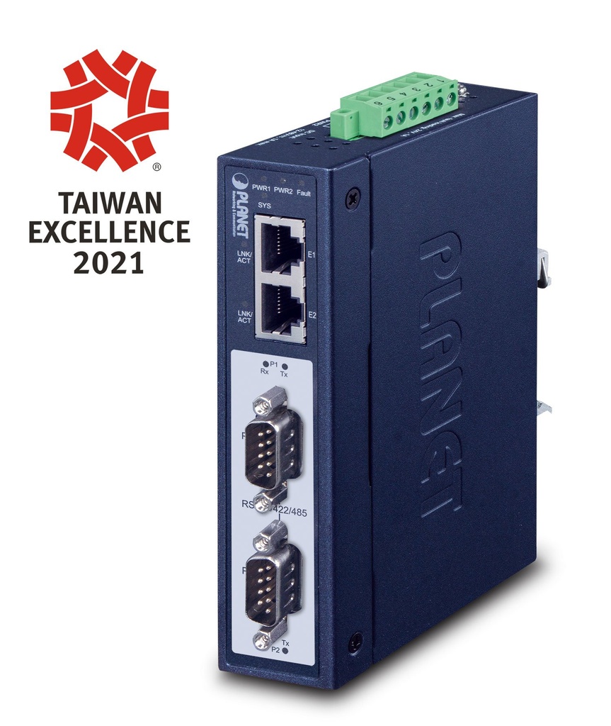 Puerta de enlace Modbus industrial IP30 de 2 puertos RS232/RS422/RS485 (2 x 10/100TX, -40~75 grados C, aislamiento de 2KV)