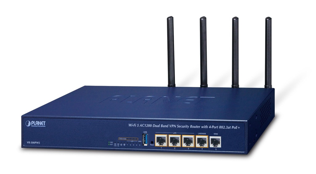 Enrutador de seguridad VPN de doble banda Wi-Fi 5 AC1200 con 4 puertos 802.3at PoE+