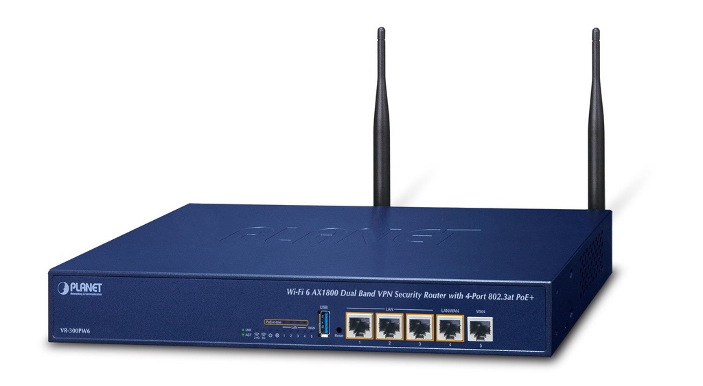 Enrutador de seguridad VPN de doble banda Wi-Fi 6 AX1800 con 4 puertos 802.3at PoE+