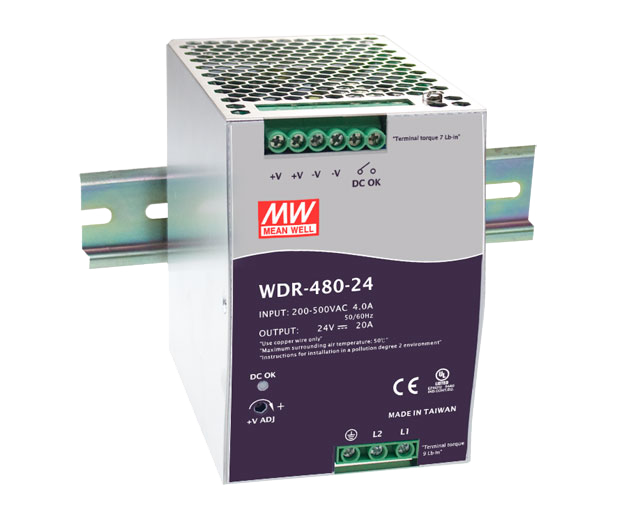 Fuente de poder Riel DIN Bifásica 480W WDR-480