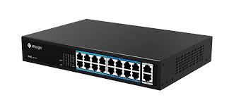 Switch PoE, 16 puertos PoE RJ45 10/100Mbps, 2 puertos uplink 1000Mbps