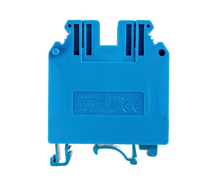 Bornera terminal de paso riel din 35mm² 125A con conexión por tornillo - Azul