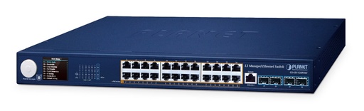 [GS-6311-24P4XV] Switch Ethernet administrado L3 de 24 puertos 802.3at PoE + 4 puertos 10G SFP+ con pantalla LCD inteligente