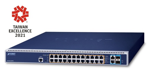 [GS-6322-24P4X] L3 24 puertos 10/100/1000T 802.3bt PoE + 2 puertos 10GBEAS-T + 2 puertos 10G SFP+ Switch administrado con alimentación redundante