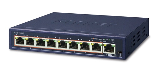 [GSD-908HP] Switch de escritorio Gigabit de 8 puertos 10/100/1000T 802.3at PoE + 1 puerto