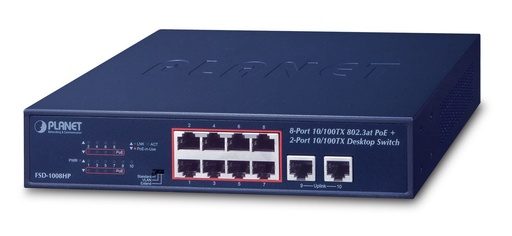 [FSD-1008HP] Switch de escritorio de 8 puertos 10/100TX 802.3at PoE + 2 puertos 10/100TX