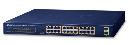 [GSW-2620HP] Switch Gigabit Ethernet 10/100/1000T 802.3at PoE de 24 puertos + SFP 1000X de 2 puertos