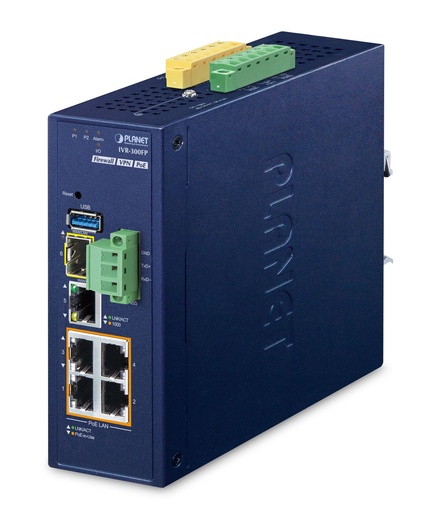 [IVR-300FP] Puerta de enlace de seguridad VPN SFP industrial de 4 puertos 10/100/1000T 802.3at + 1 puerto 10/100/1000T + 1 puerto 1000X