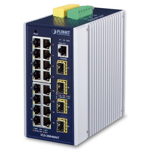 [IGS-20040MT] Switch administrado industrial L2+ de 16 puertos 10/100/1000T + 4 puertos 100/1000X SFP