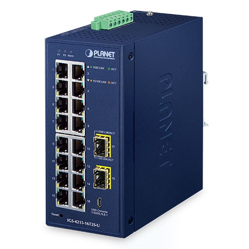 [IGS-4215-16T2S-U] Switch industrial administrado SFP L2/L4 de 16 puertos 10/100/1000T + 2 puertos 100/1000X con consola USB (-40~75 grados C)