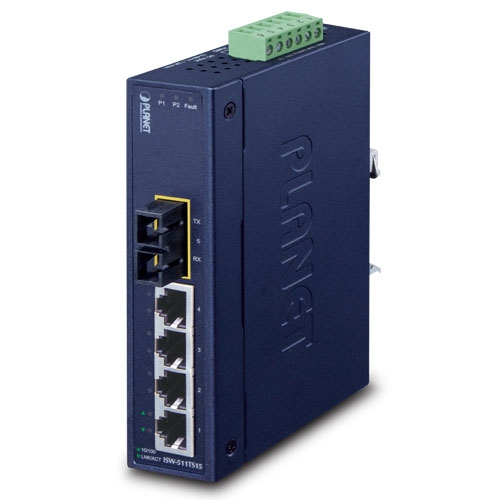 [ISW-511TS15] Switch Ethernet industrial monomodo de puerto 4+1 100FX - 15 km (temperatura de funcionamiento de -40 ~ 75 grados C)