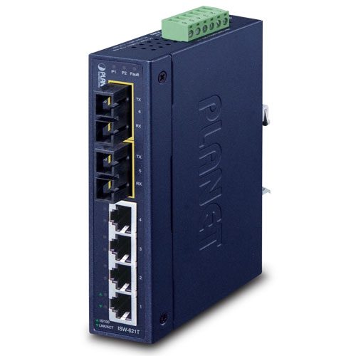 [ISW-621T] Switch Ethernet Industrial Multimodo de 4+2 Puertos 100FX - 2 Km (Temperatura de Funcionamiento de -40 ~ 75 Grados C)