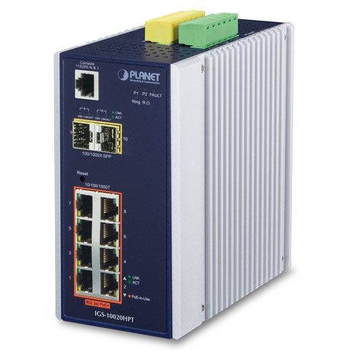 [IGS-10020HPT] Switch industrial administrado de 8 puertos 10/100/1000T 802.3at PoE + 2 puertos 1G/2.5G SFP