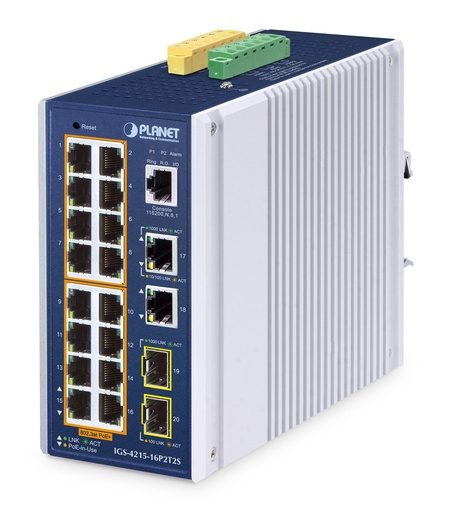[IGS-4215-16P2T2S] Switch Ethernet Administrado Industrial de 16 Puertos 10/100/1000T 802.3at PoE + 2 Puertos 10/100/1000T + 2 Puertos 100/1000X SFP