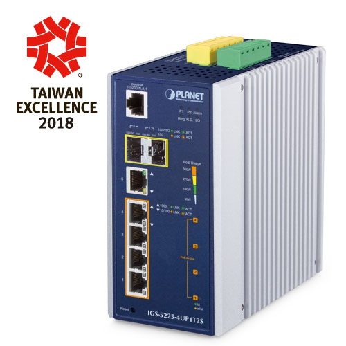 [IGS-5225-4UP1T2S] Switch Ethernet Administrado Industrial L2+ de 4 Puertos 10/100/1000T 802.3bt PoE + 1 Puerto 10/100/1000T + 2 Puertos 1G/2.5G SFP