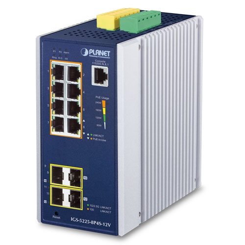 [IGS-5225-8P4S] Switch Industrial L2+ 8 puertos 10/100/1000T 802.3at PoE + 2 puertos 100/1G SFP + 2 puertos 100/1G/2.5G SFP Switch Ethernet administrado con amplificador de 12 V (-40~75 grados C)