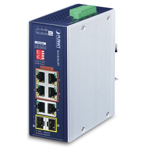 Switch Gigabit Ethernet Industrial de 4 Puertos 10/100/1000T 802.3bt PoE + 2 Puertos 10/100/1000T + 2 Puertos 100/1000XSFP