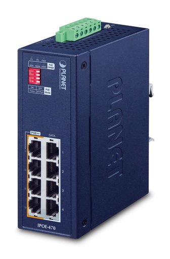 [IPOE-470] Concentrador de inyector industrial de 4 puertos 10/100/1000T 802.3bt PoE++