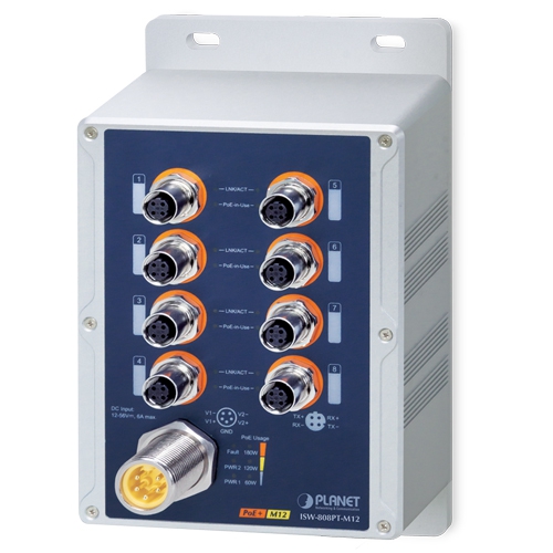 [ISW-808PT-M12] Switch industrial IP67 de 8 puertos 10/100TX M12 802.3at PoE+ (-40~75 grados C)