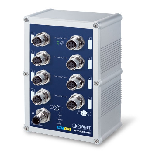 [ISW-800T-M12] Switch Ethernet industrial M12 de 8 puertos a 10/100 Mbps con clasificación IP67 (-40 ~ 75 grados C)