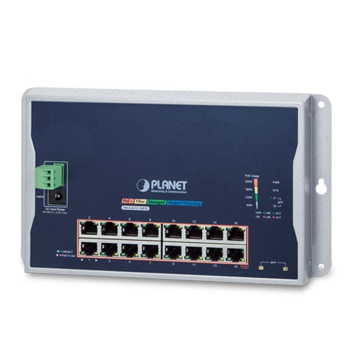 [WGS-4215-16P2S] Switch administrado industrial de 16 puertos 10/100/1000T 802.3at PoE + 2 puertos 100/1000X SFP montado en la pared  (-10~60 grados C)