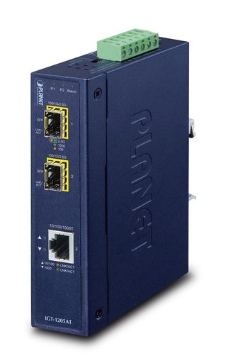 [IGT-1205AT] Convertidor de Medios SFP Industrial de 1 Puerto 10/100/1000T a 2 Puertos 100/1000/2500X