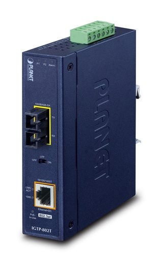 [IGTP-802T] Conversor de medios Industrial PoE+ de 1000BASE-X a 10/100/1000BASE-T 802.3at