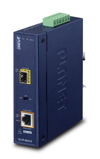 [IGTP-805AT] Conversor de medios Industrial 1000BASE-SX/LX a 10/100/1000BASE-T 802.3at PoE+