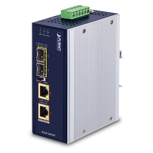 [IGUP-2205AT] Conversor de medios Industrial PoE++ de 2 puertos 100/1000X a 2 puertos 10/100/1000T 802.3bt PoE++