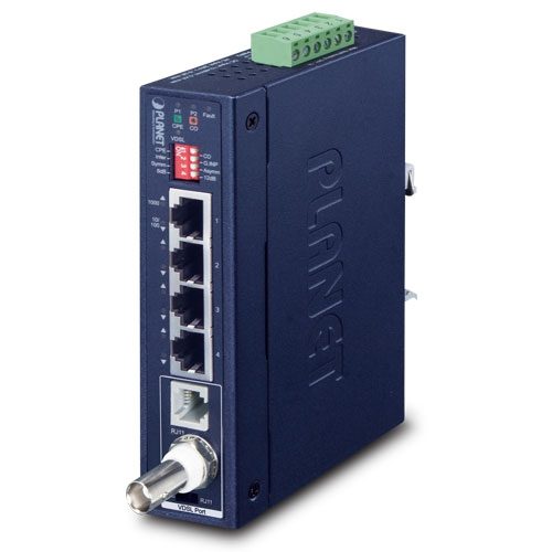 [IVC-234GT] Extensor ethenert industrial por cobre 1 puerto BNC/RJ11 a 4 puertos Gigabit Ethernet
